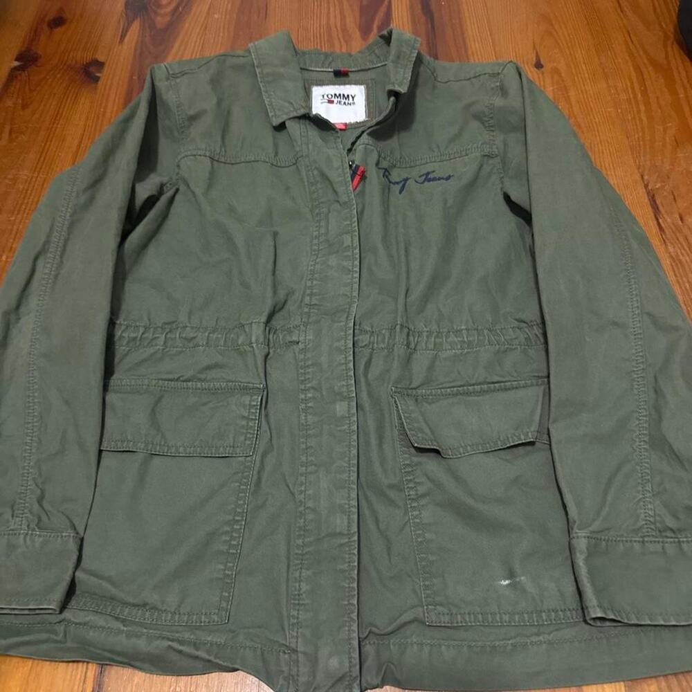 Tommy Jeans Olive Green Utility Jacket Y2K Military Cargo Style
